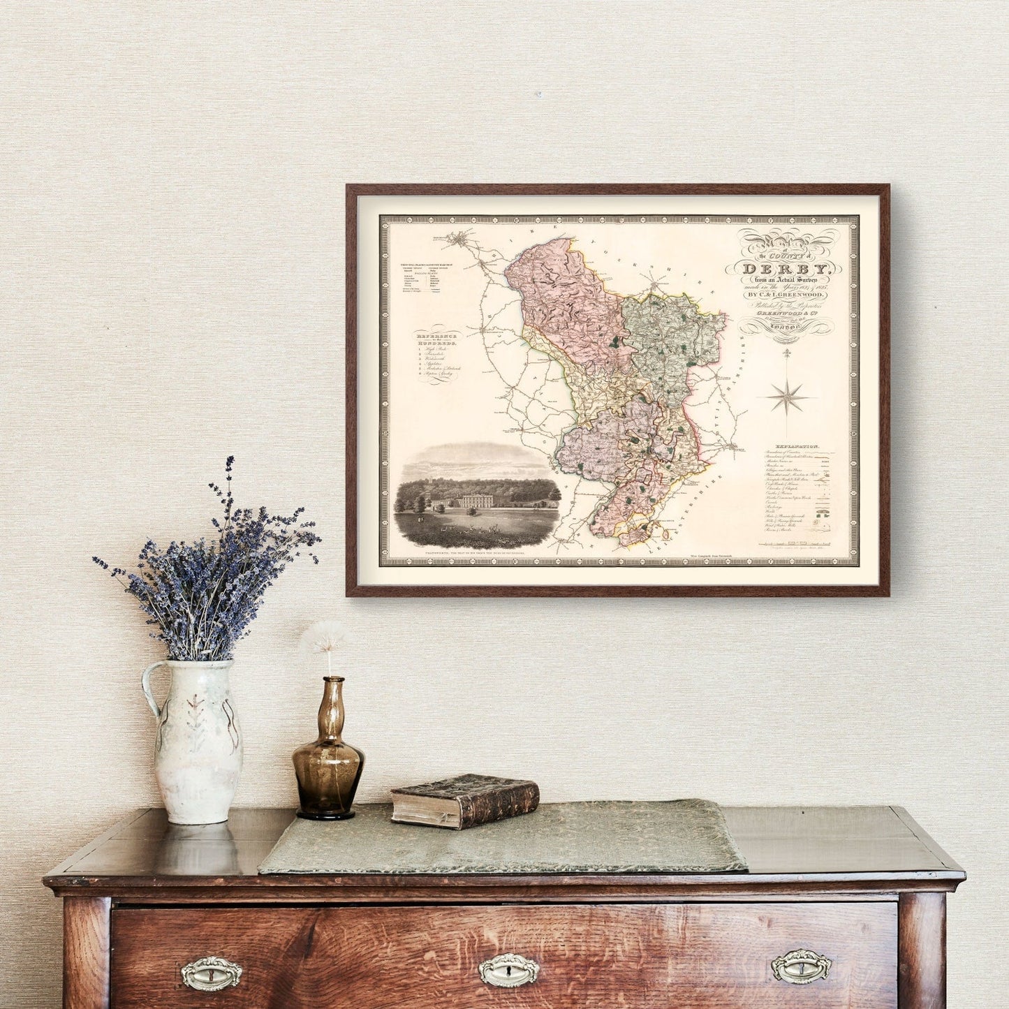 Vintage Map of Derby, England, 1830