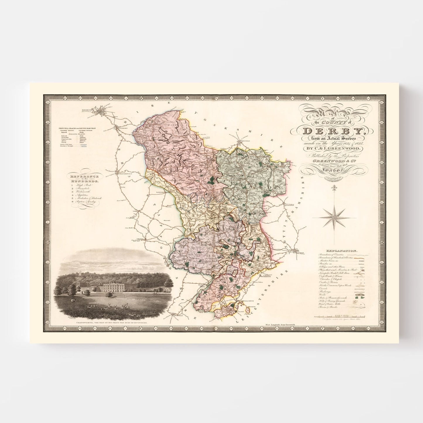 Vintage Map of Derby, England, 1830