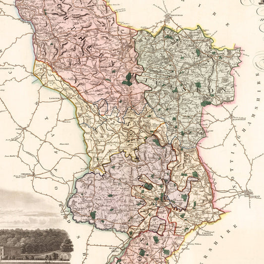 Vintage Map of Derby, England, 1830
