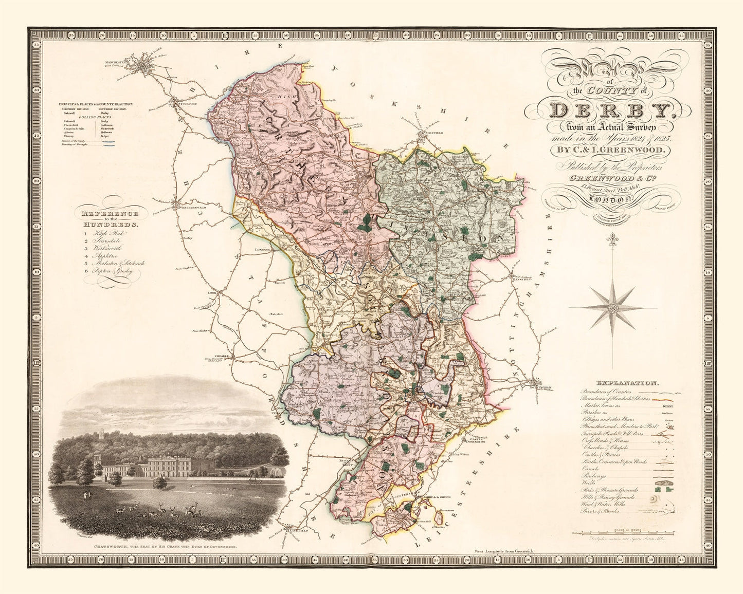 Vintage Map of Derby, England, 1830