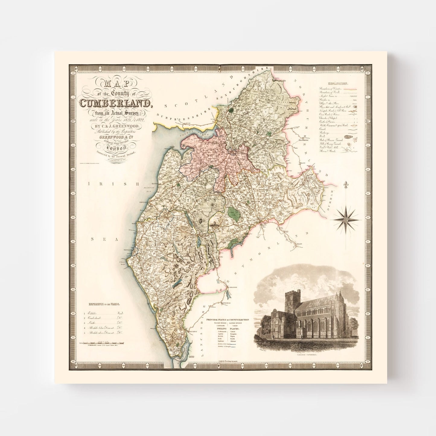 Vintage Map of Cumberland, England 1830