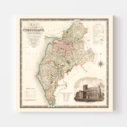 Vintage Map of Cumberland, England 1830