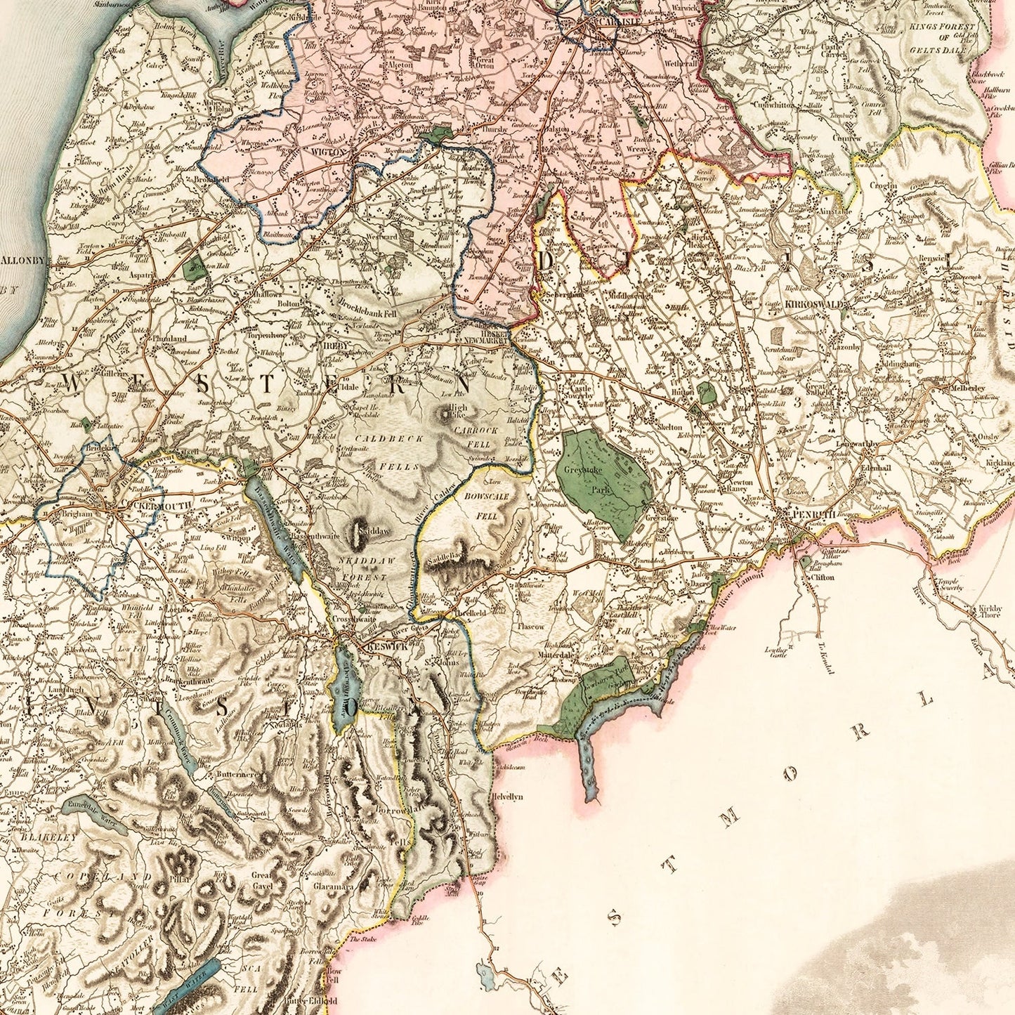 Vintage Map of Cumberland, England 1830