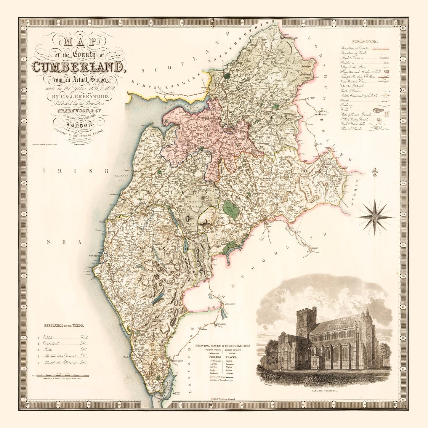 Vintage Map of Cumberland, England 1830