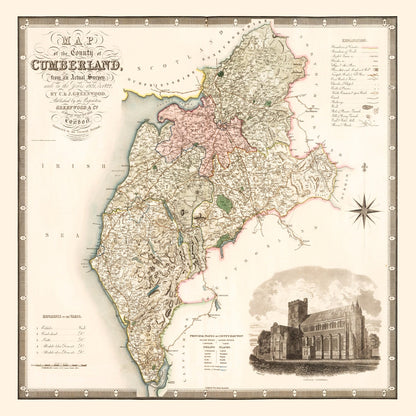Vintage Map of Cumberland, England 1830