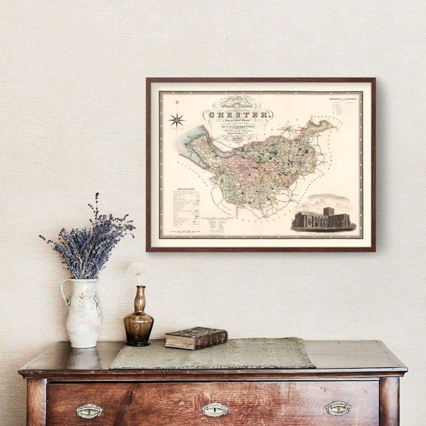 Vintage Map of Cheshire, England, 1830