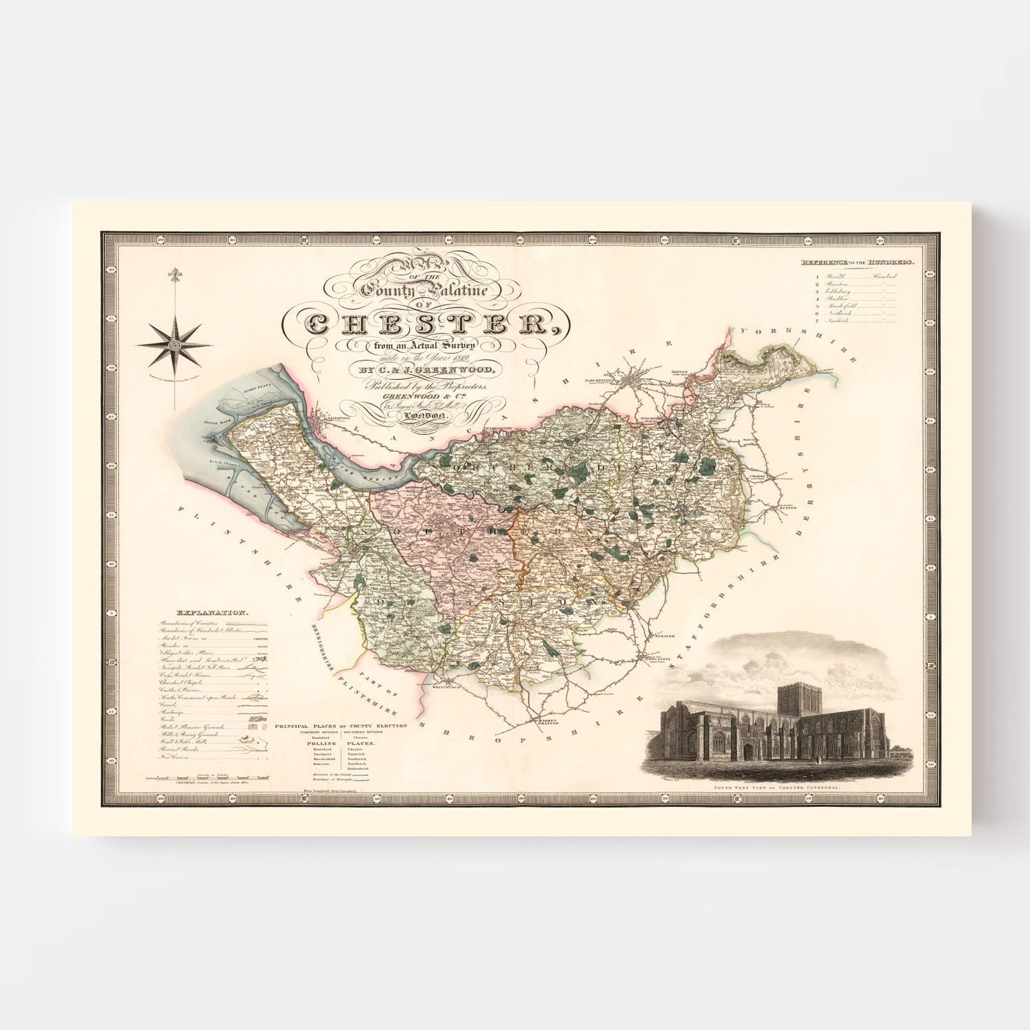 Vintage Map of Cheshire, England, 1830