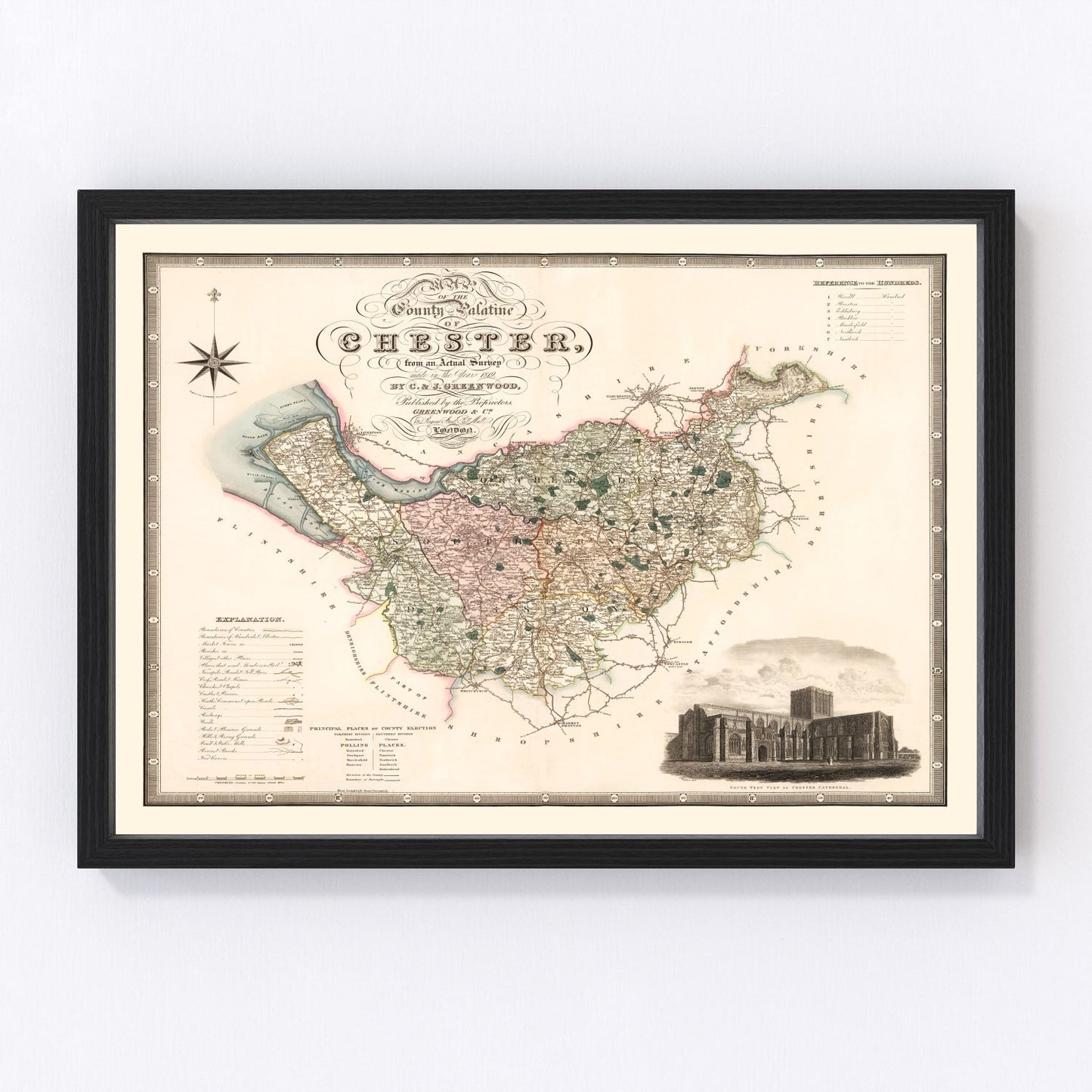 Vintage map of Cheshire, England, 1830