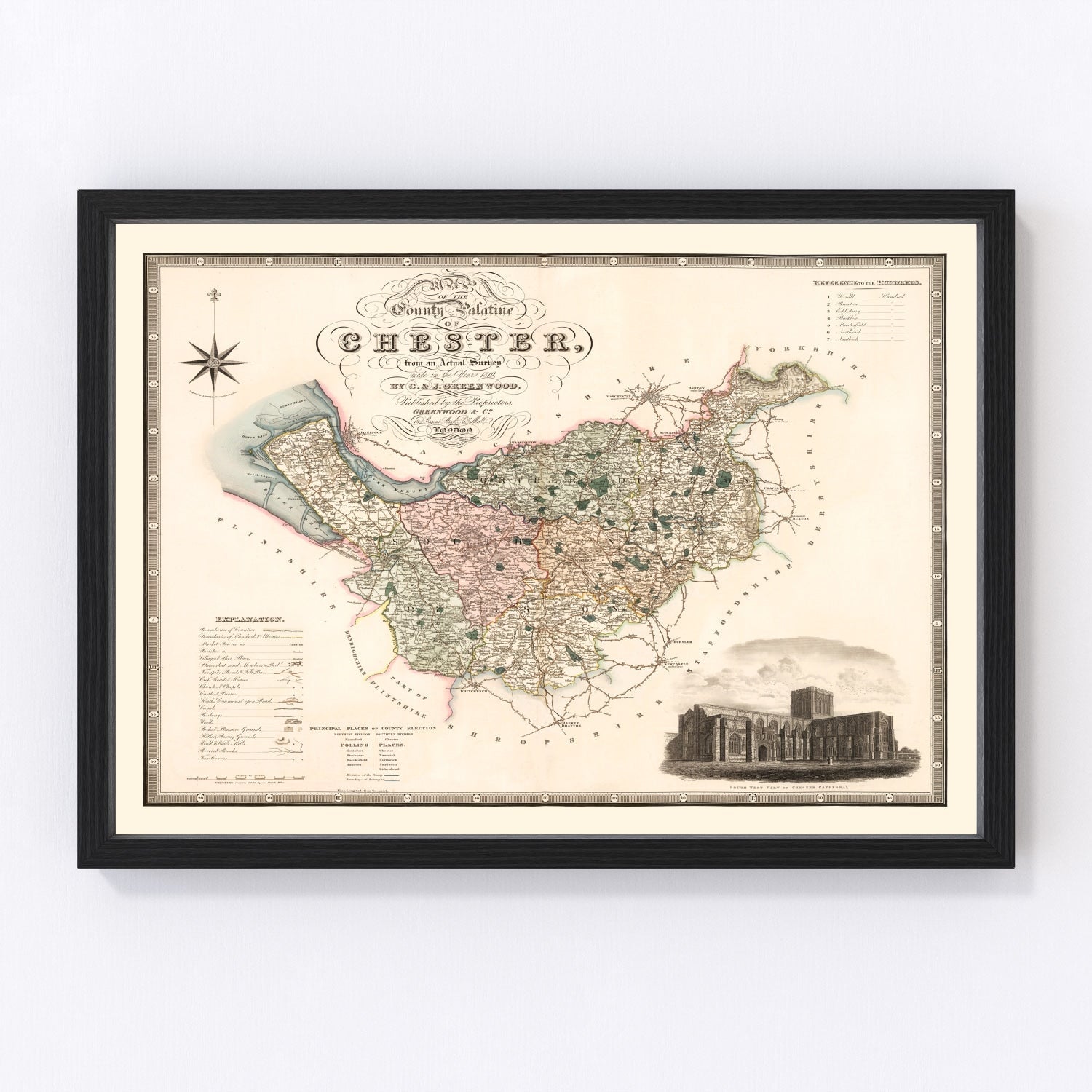 Vintage map of Cheshire, England, 1830
