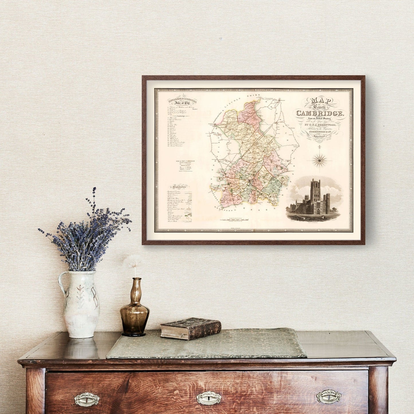 Vintage Map of Cambridge, England, 1834