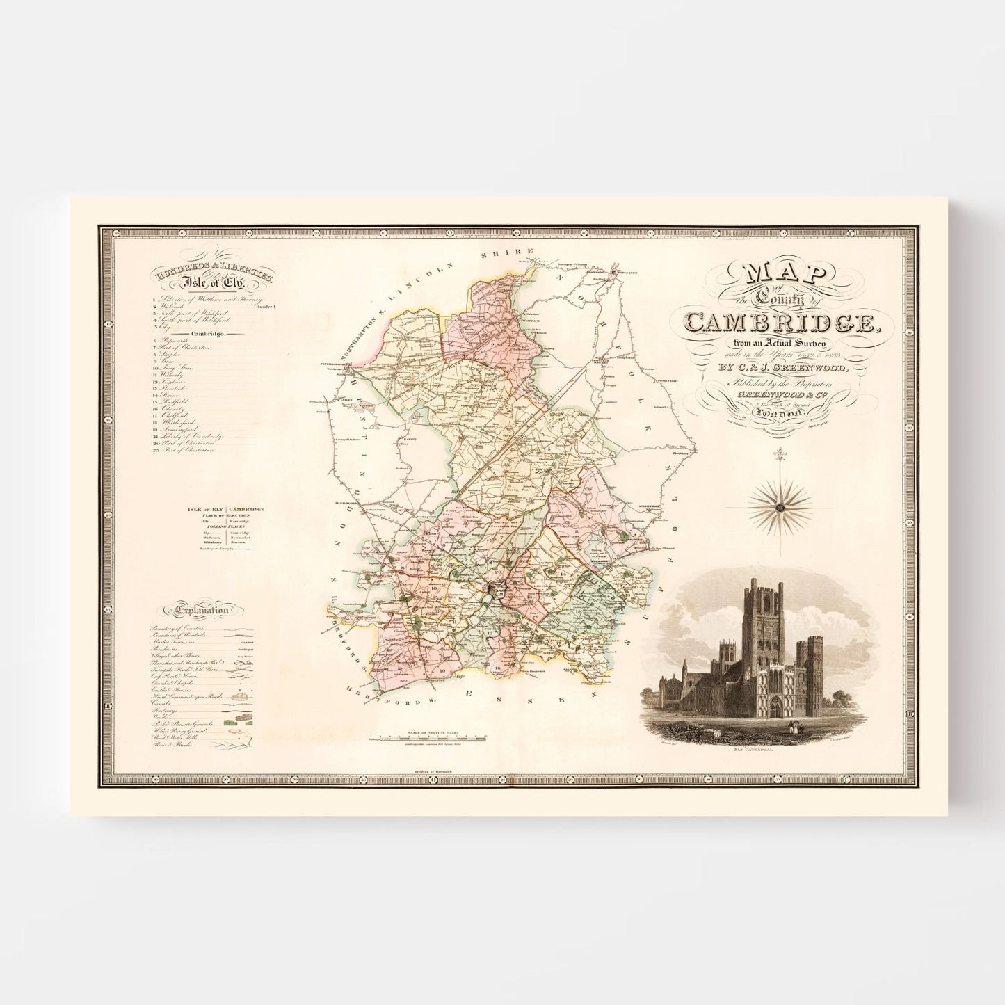 Vintage Map of Cambridge, England, 1834