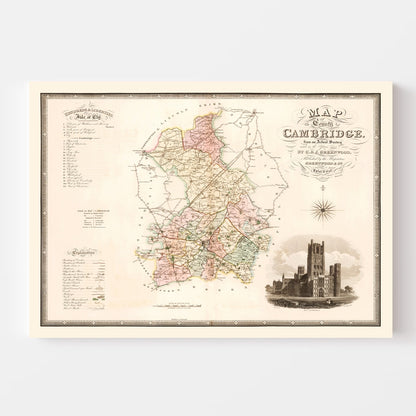 Vintage Map of Cambridge, England, 1834
