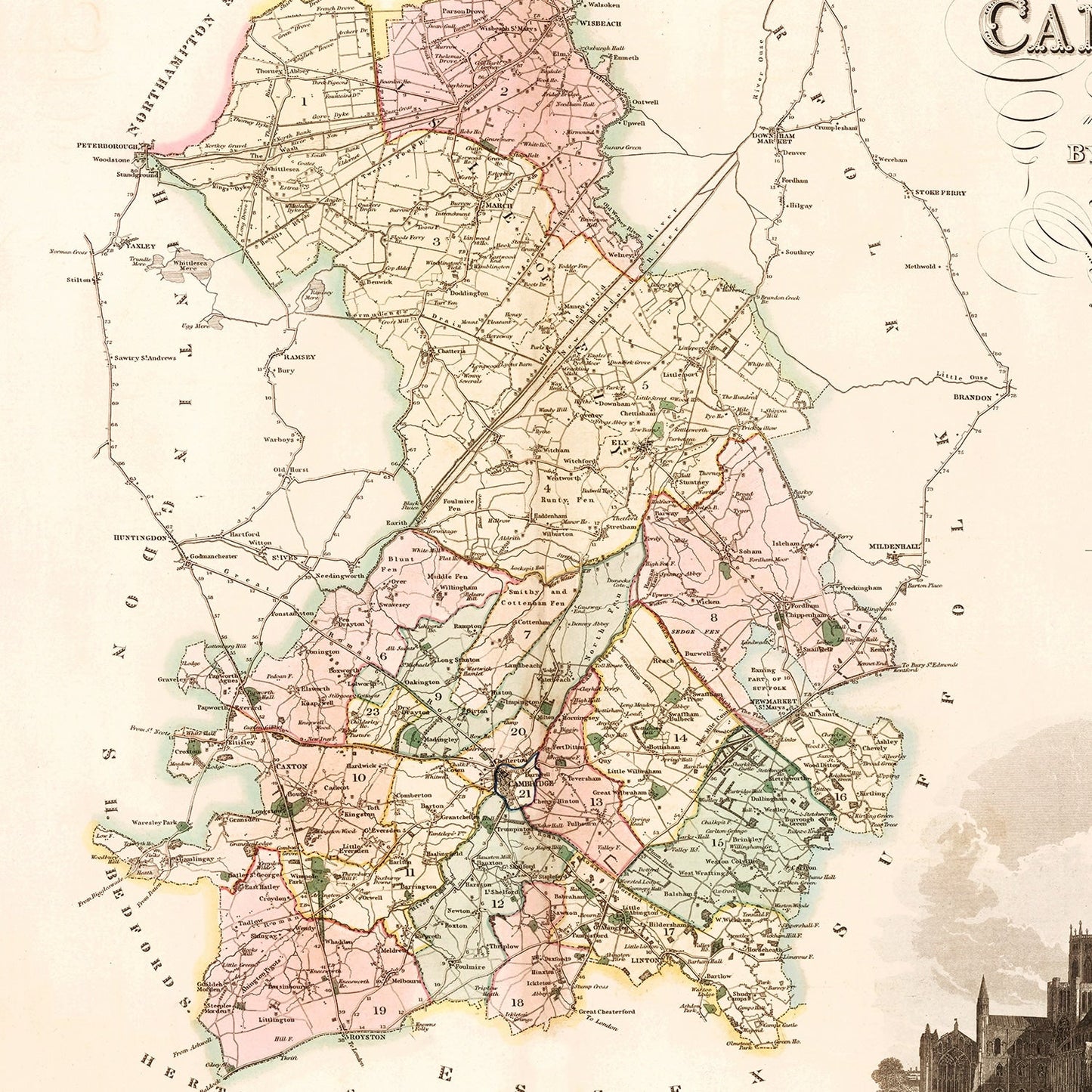 Vintage Map of Cambridge, England, 1834