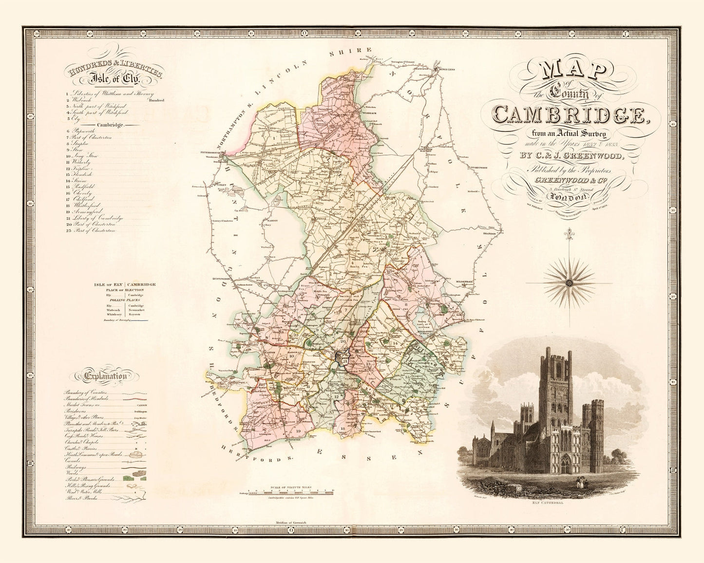 Vintage Map of Cambridge, England, 1834