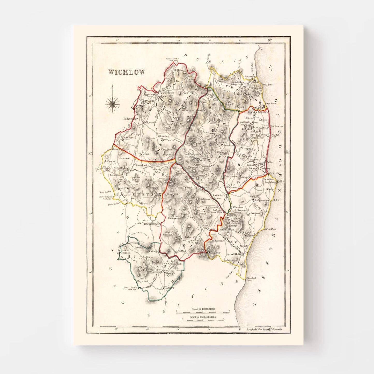 Vintage Map of County Wicklow, Ireland, 1846