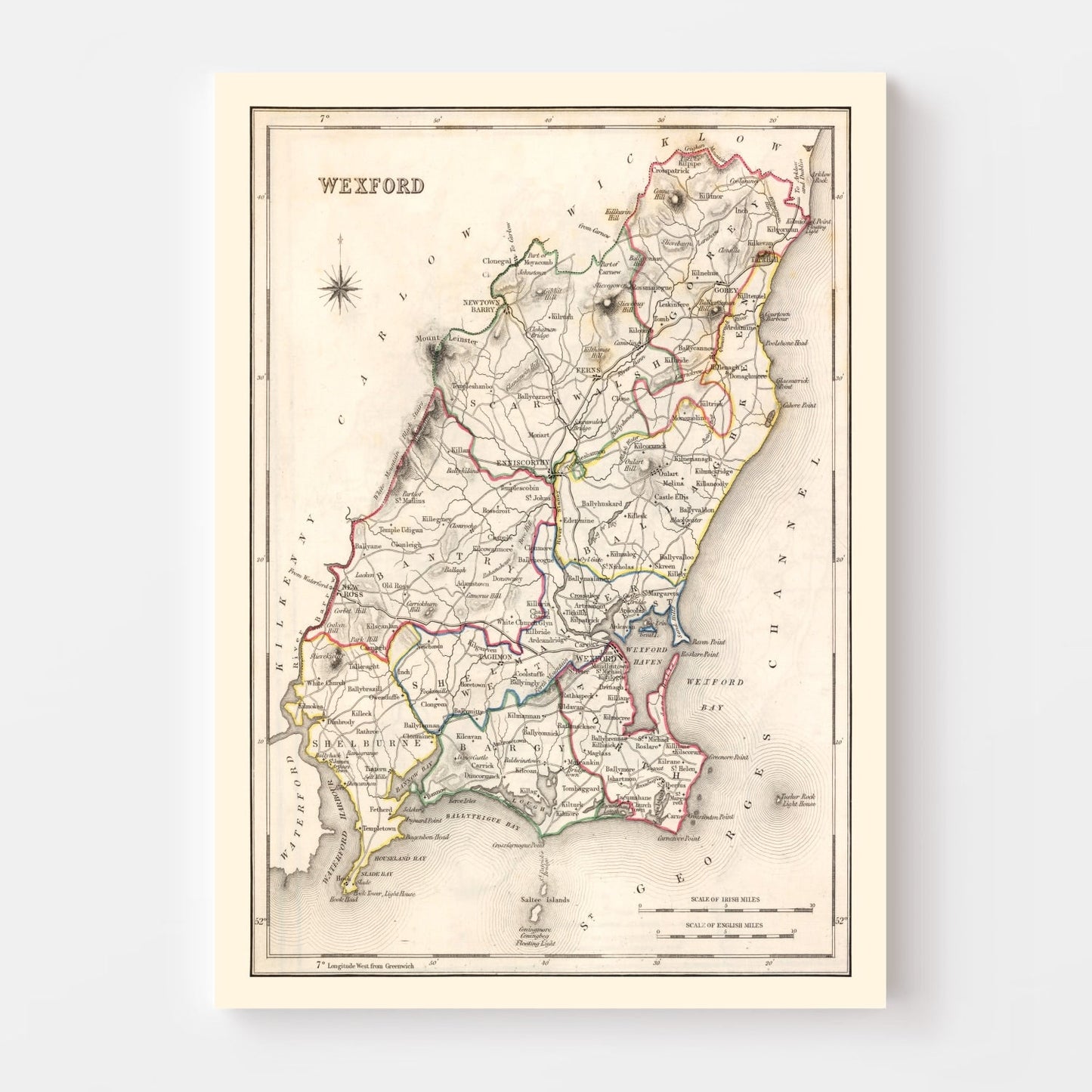 Vintage Map of County Wexford, Ireland, 1846