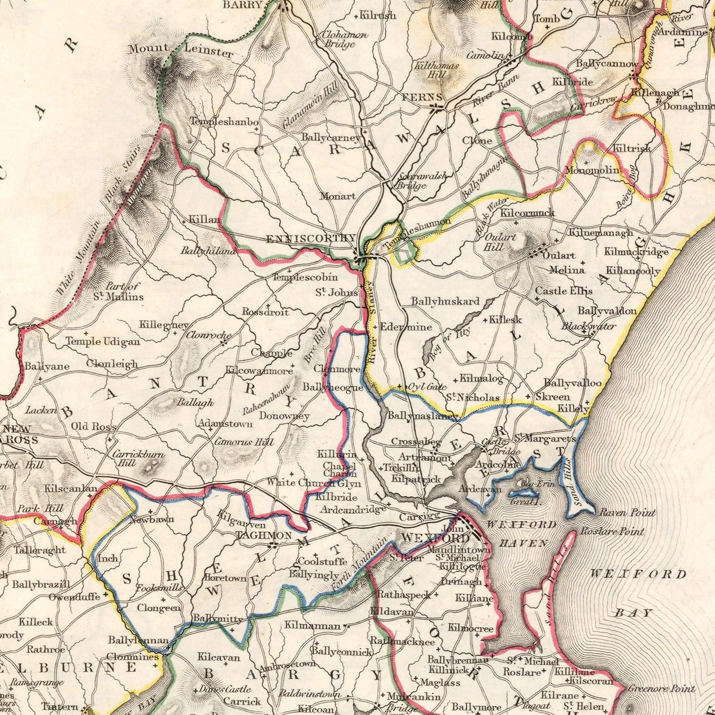 Vintage Map of County Wexford, Ireland, 1846