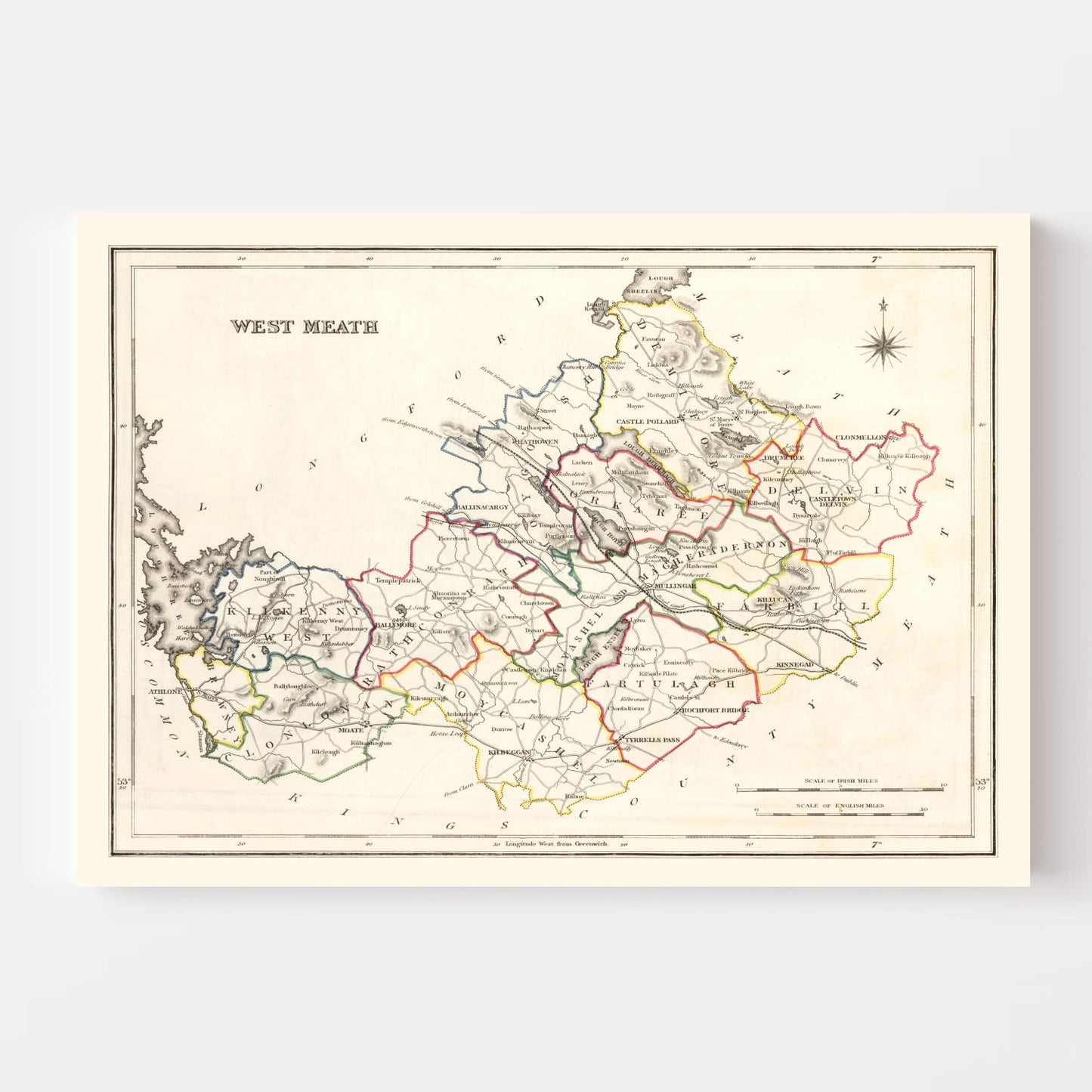 Vintage Map of County Westmeath, Ireland, 1846
