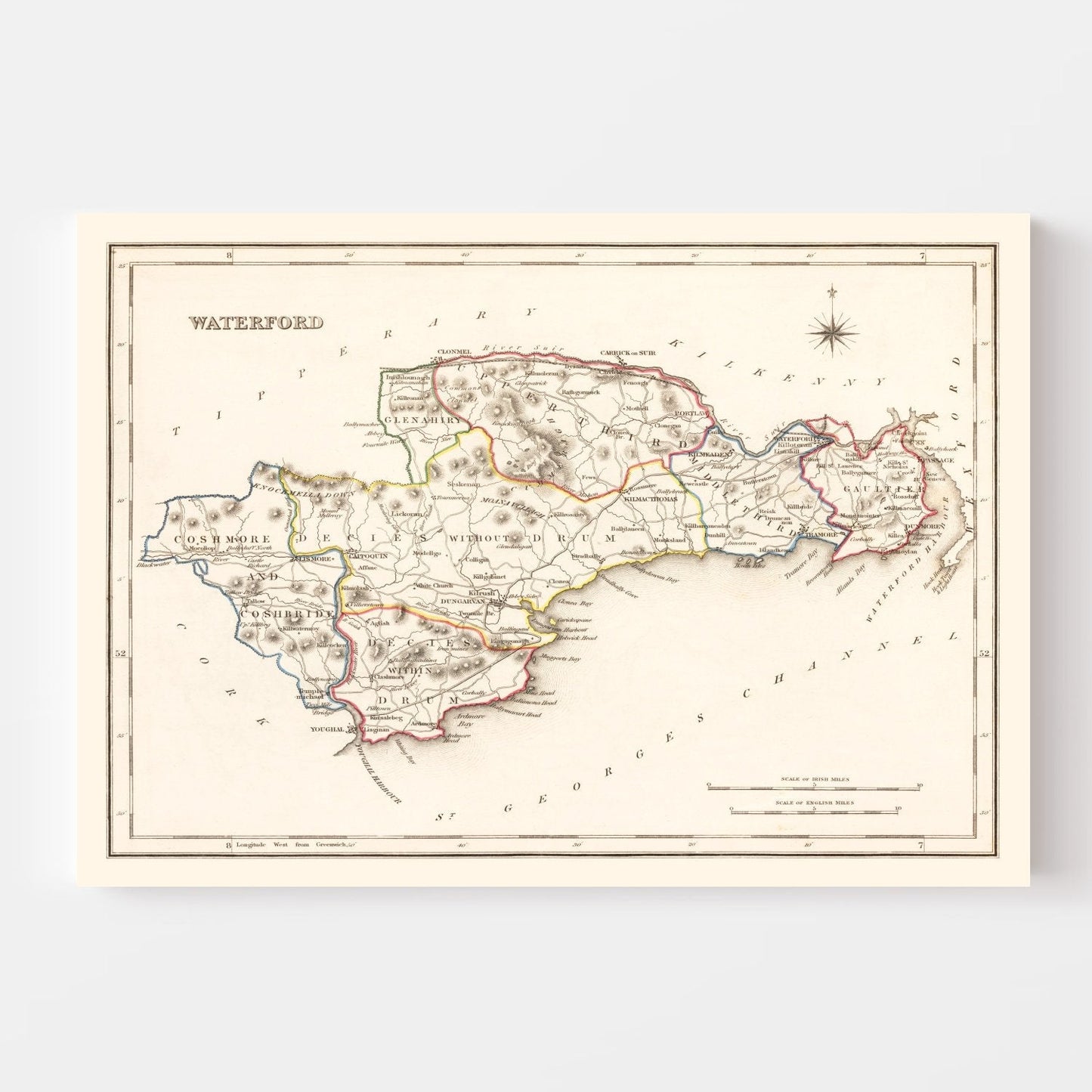Vintage Map of Waterford County, Ireland 1846