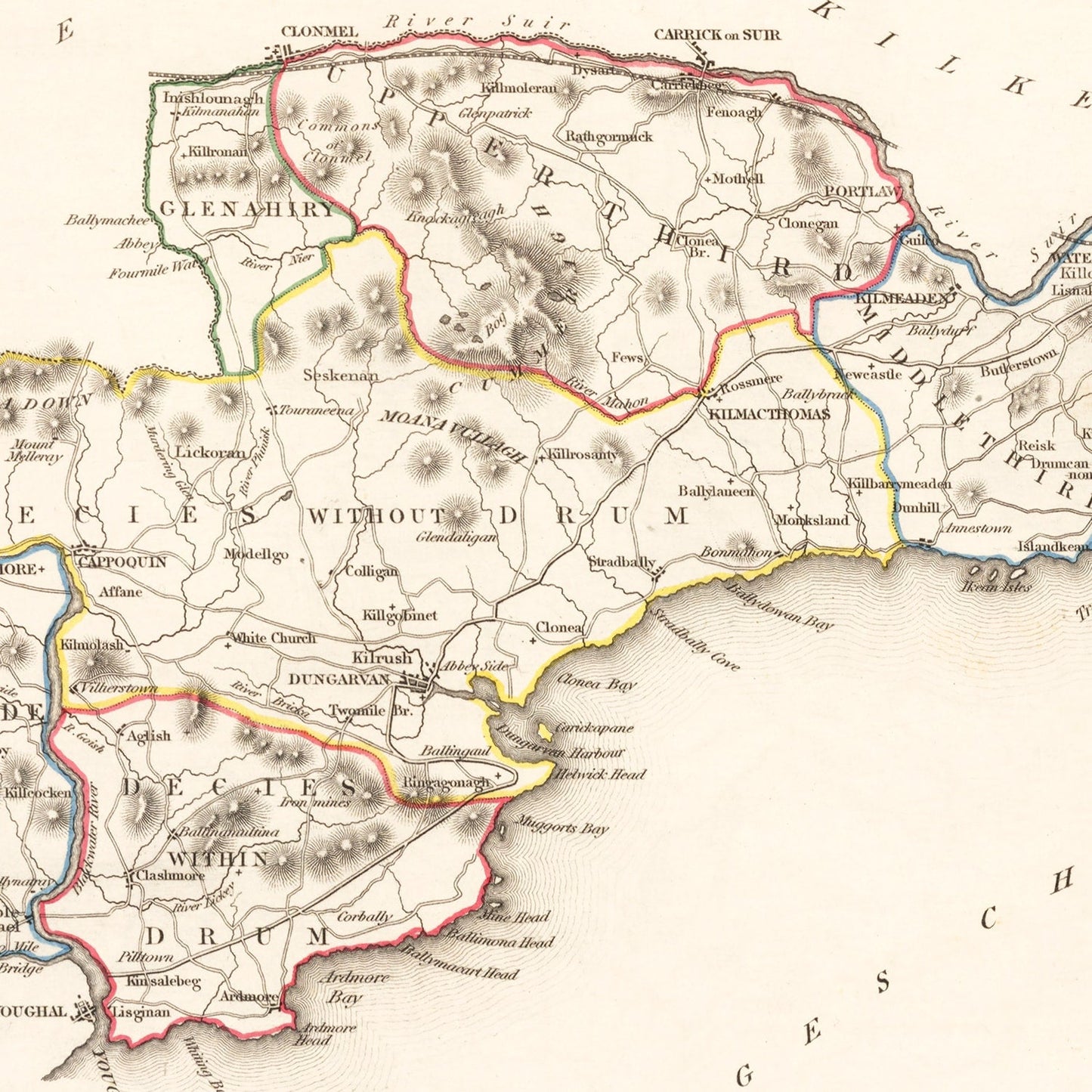 Vintage Map of Waterford County, Ireland 1846