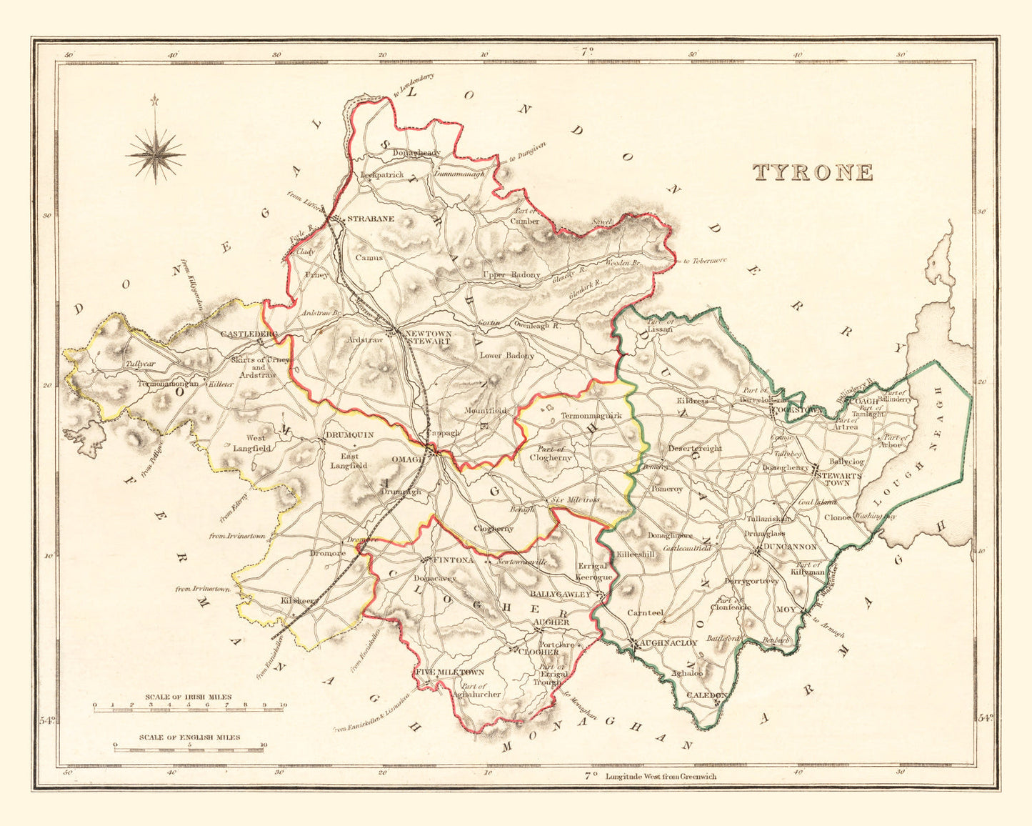 Vintage Map of Tyrone County, Ireland, 1846