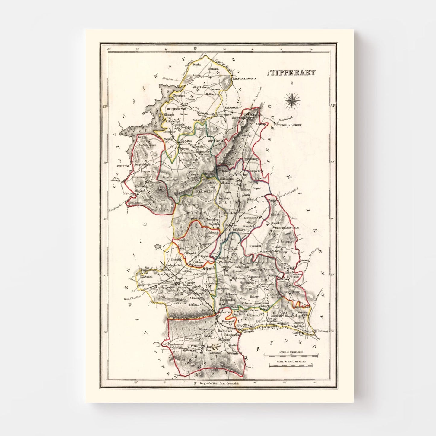 Vintage Map of Tipperary County, Ireland, 1846