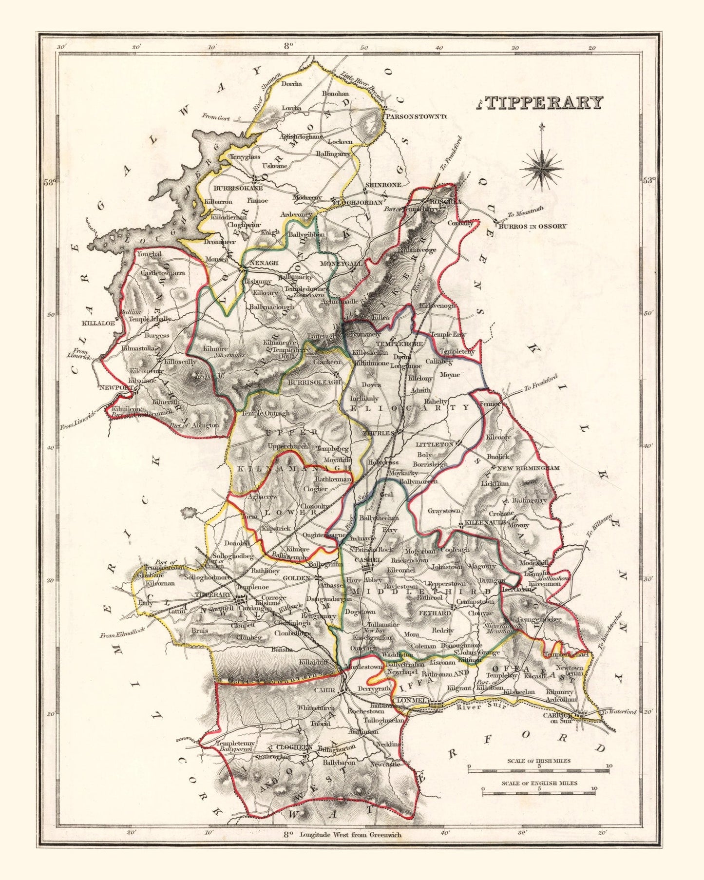 Vintage Map of Tipperary County, Ireland, 1846