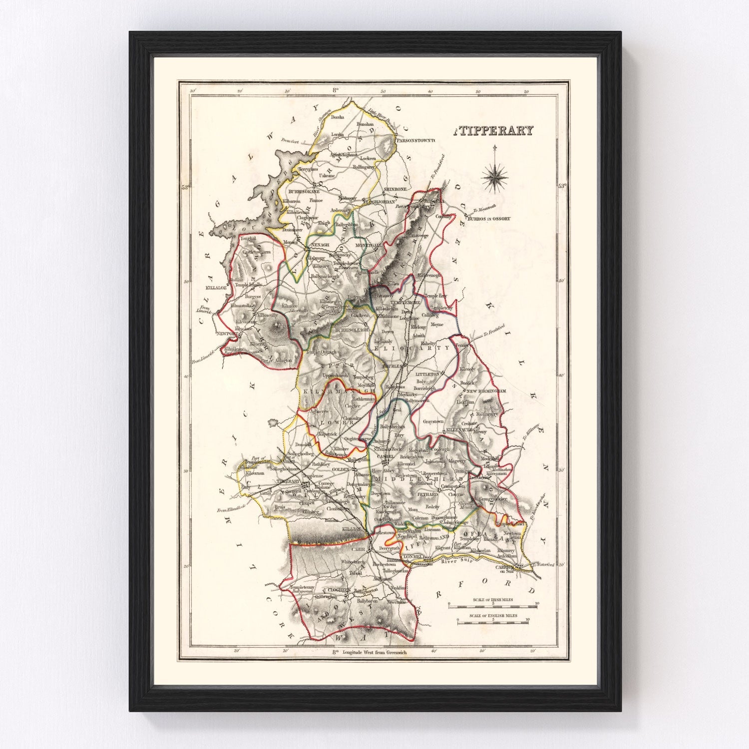 vintage map of Tipperary County, Ireland, 1846