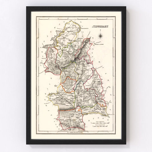 vintage map of Tipperary County, Ireland, 1846