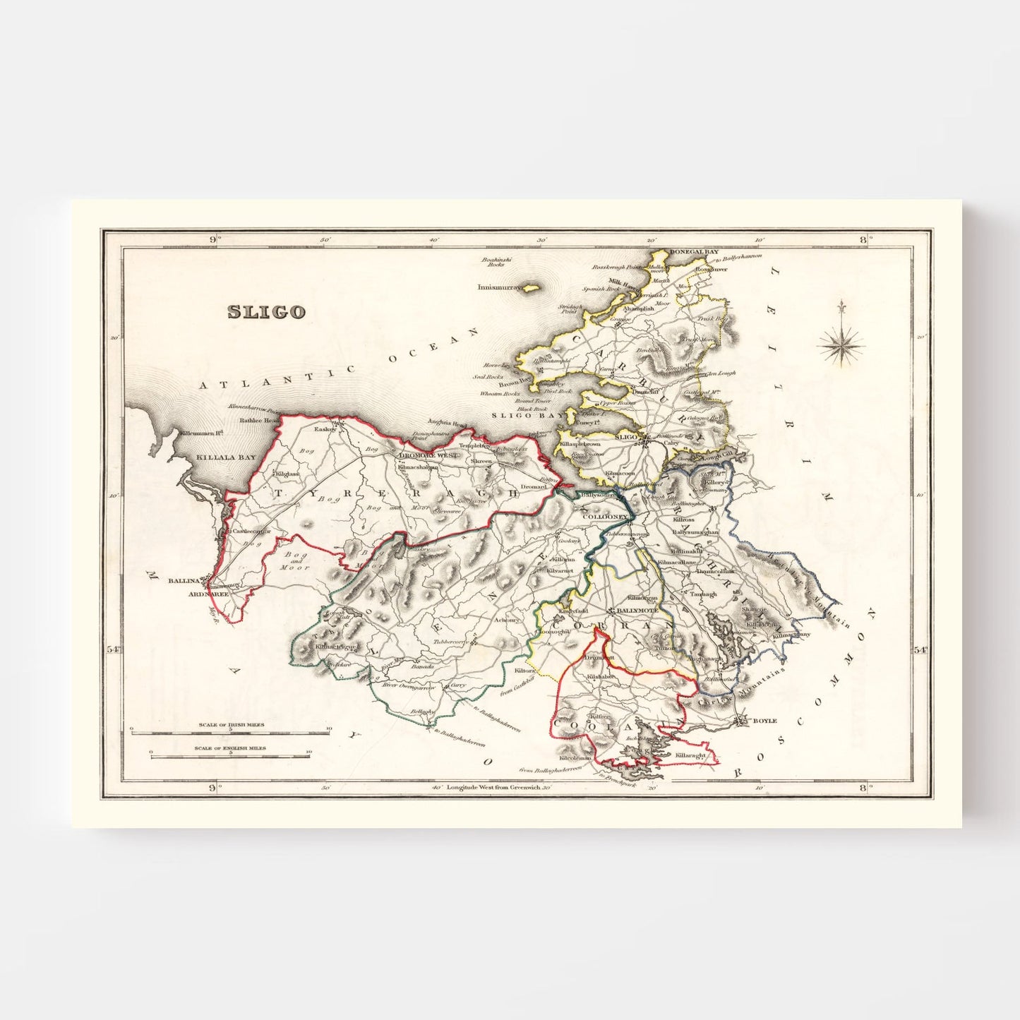 Vintage Map of Sligo County, Ireland, 1846
