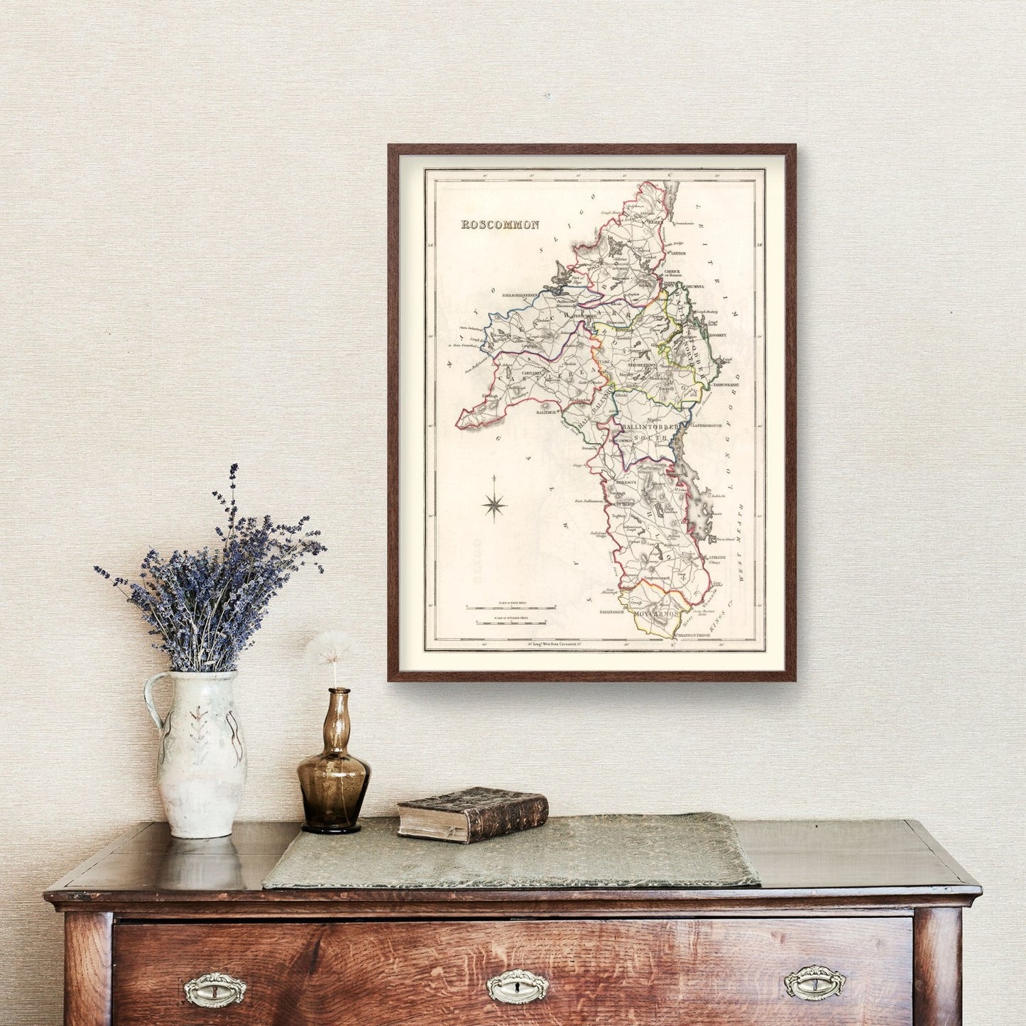 Vintage Map of Roscommon County, Ireland, 1846