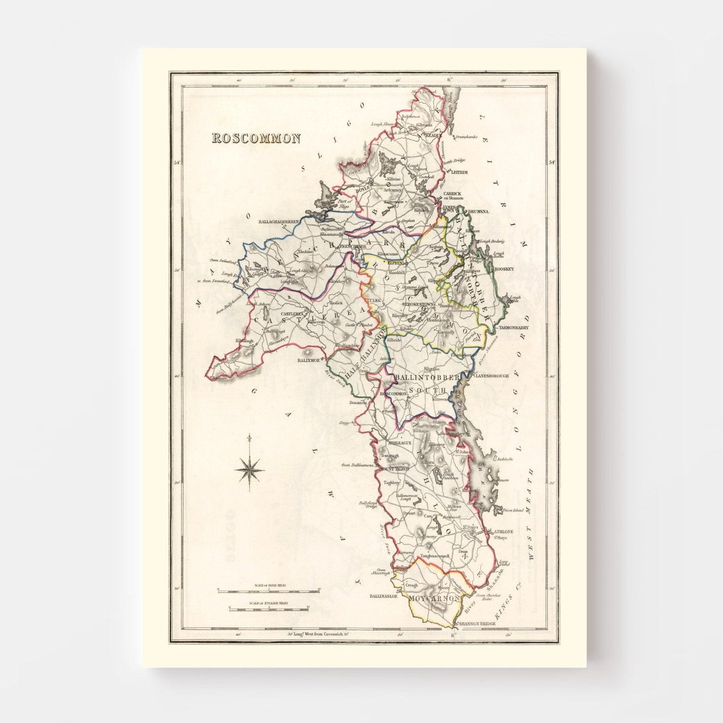 Vintage Map of Roscommon County, Ireland, 1846