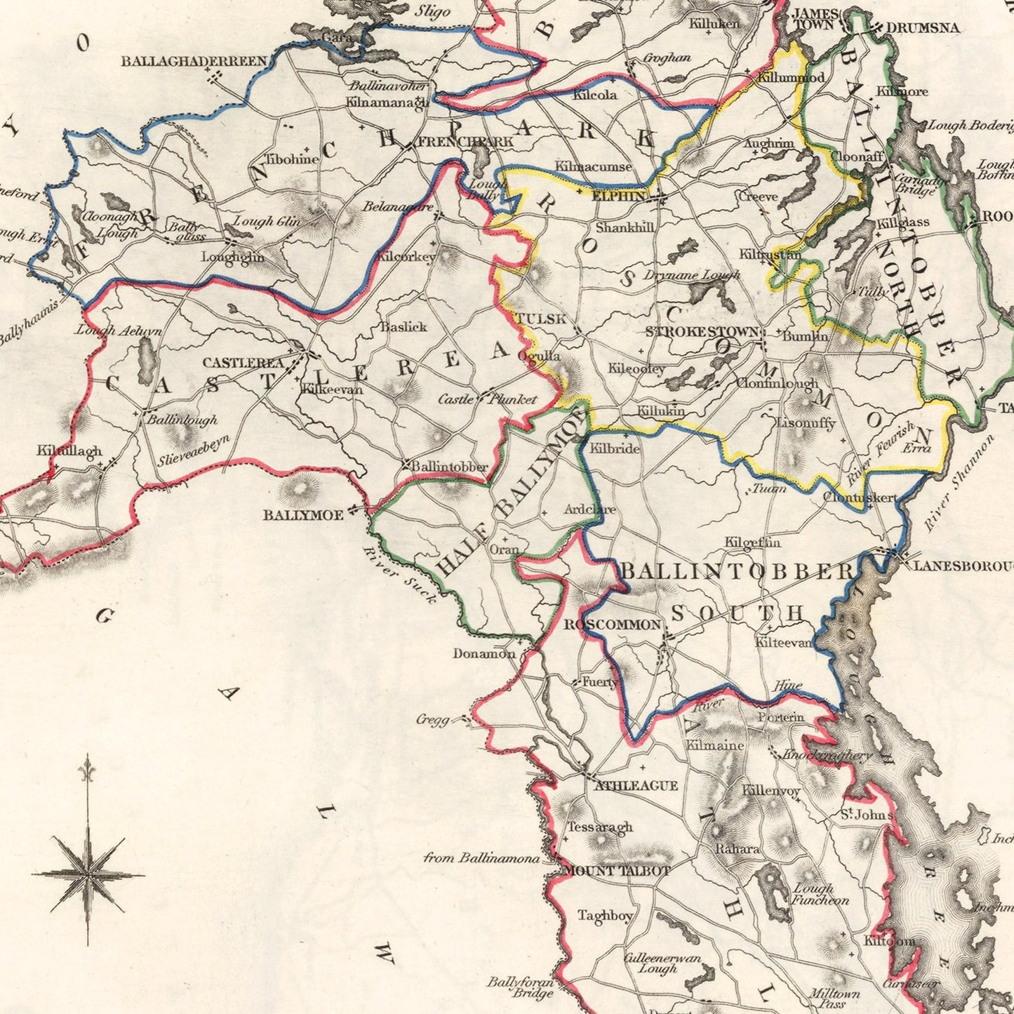 Vintage Map of Roscommon County, Ireland, 1846