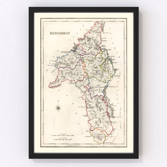 Vintage map of Roscommon County, Ireland, 1846