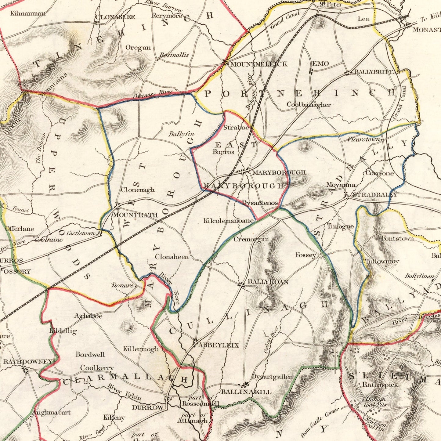 Vintage Map of Queens County, Ireland, 1846
