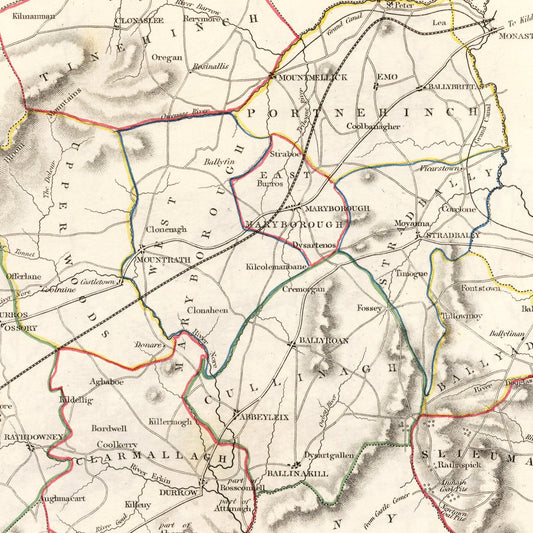Vintage Map of Queens County, Ireland, 1846