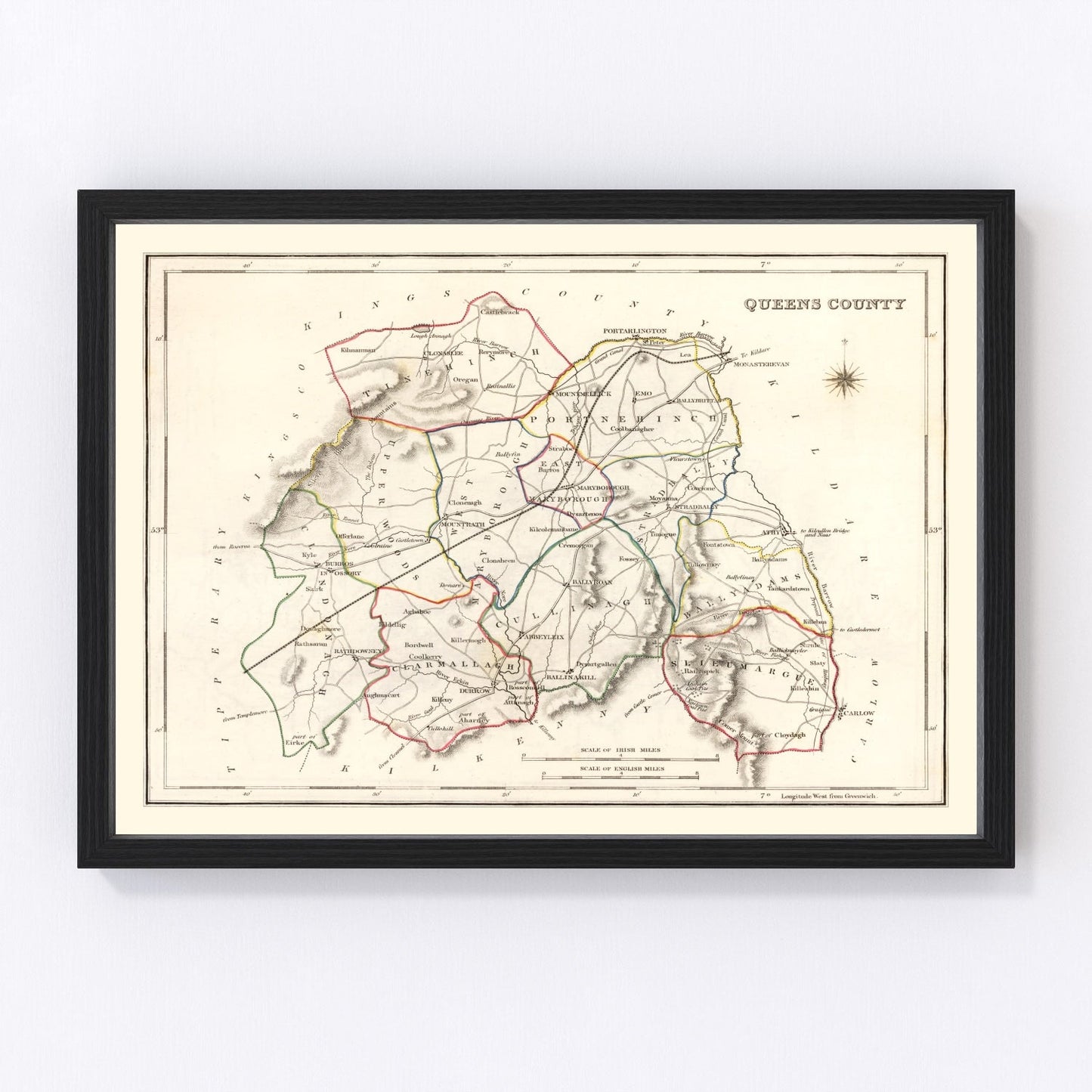 Vintage map of Queens County, Ireland, 1846
