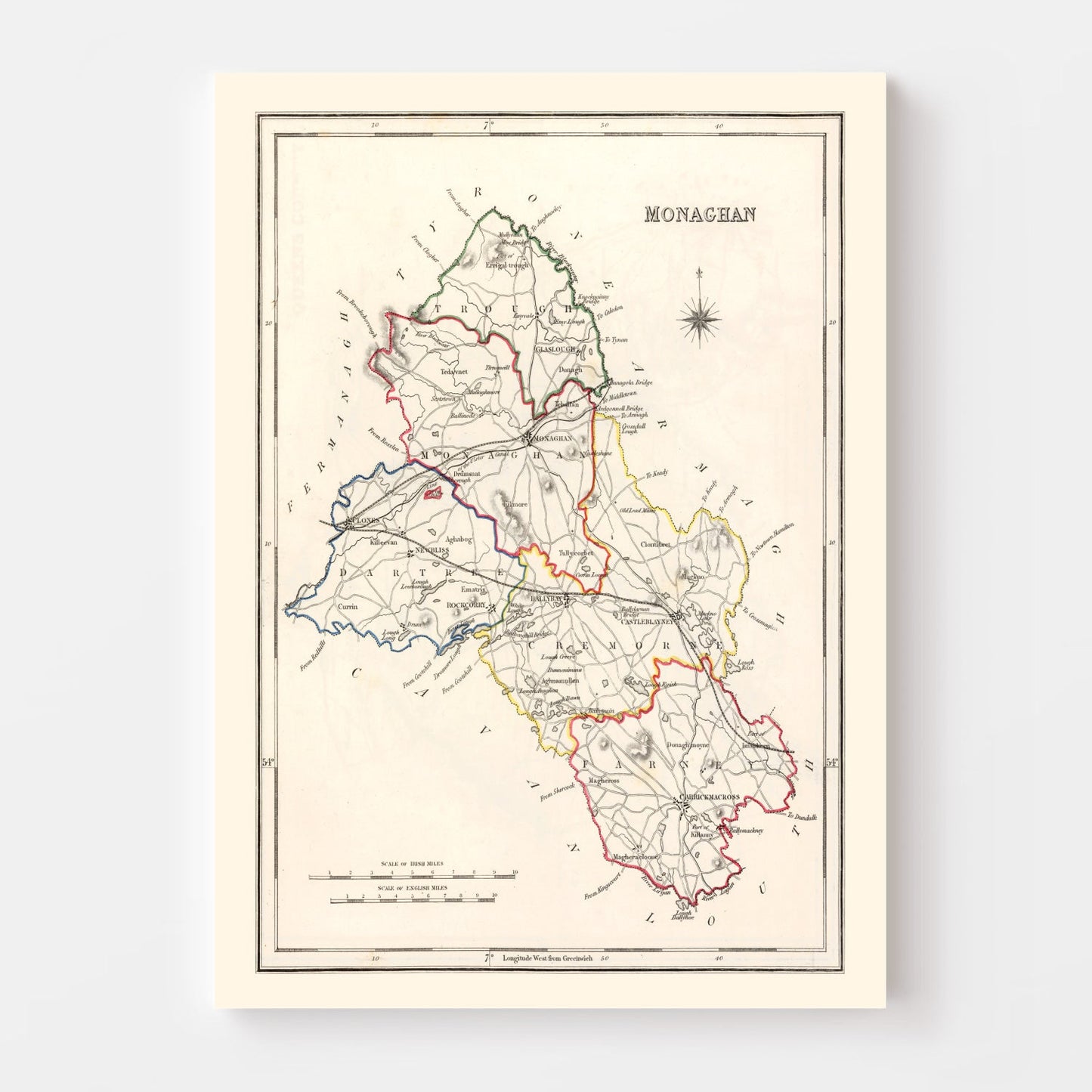 Vintage Map of Monaghan County, Ireland, 1846