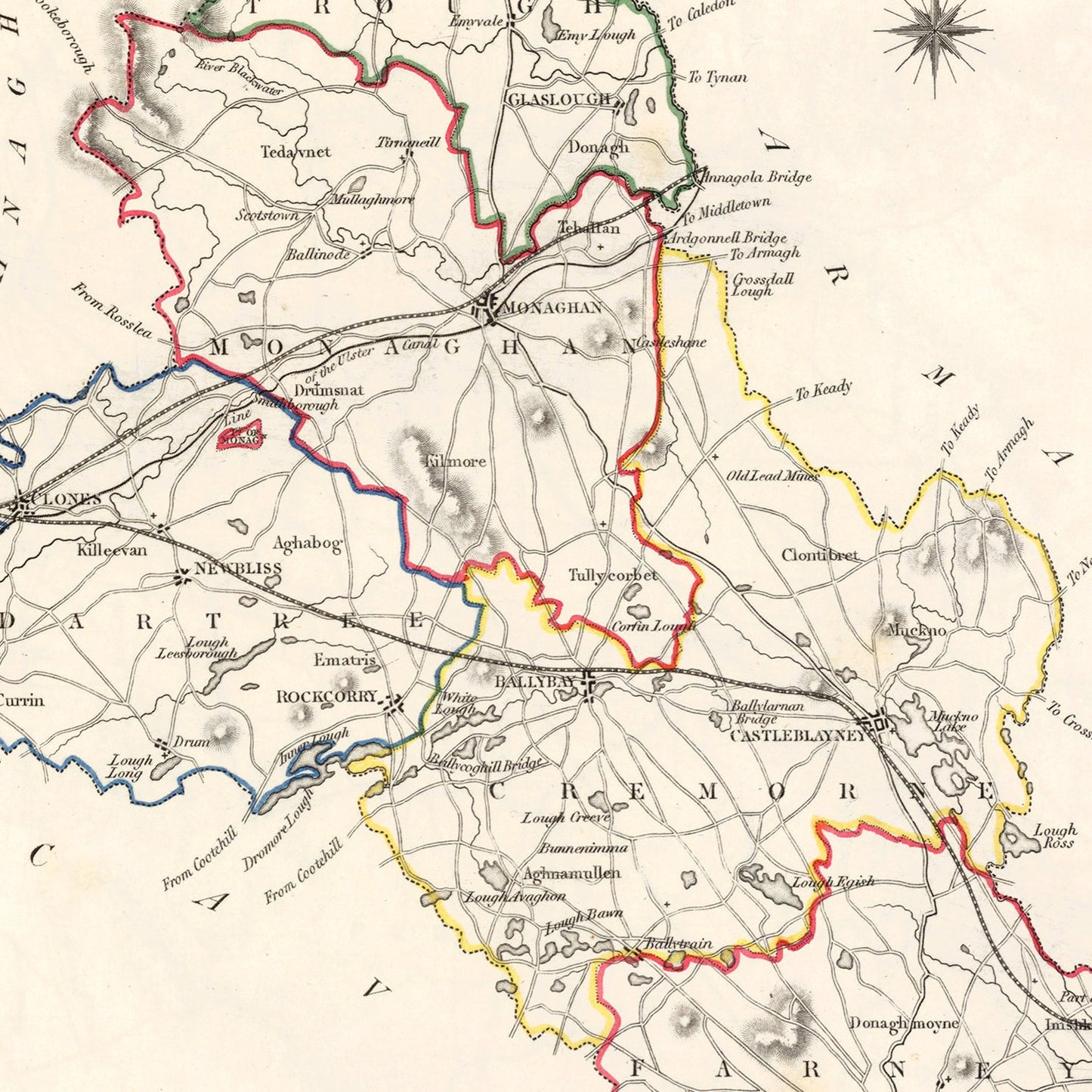 Vintage Map of Monaghan County, Ireland, 1846