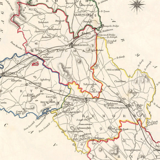 Vintage Map of Monaghan County, Ireland, 1846