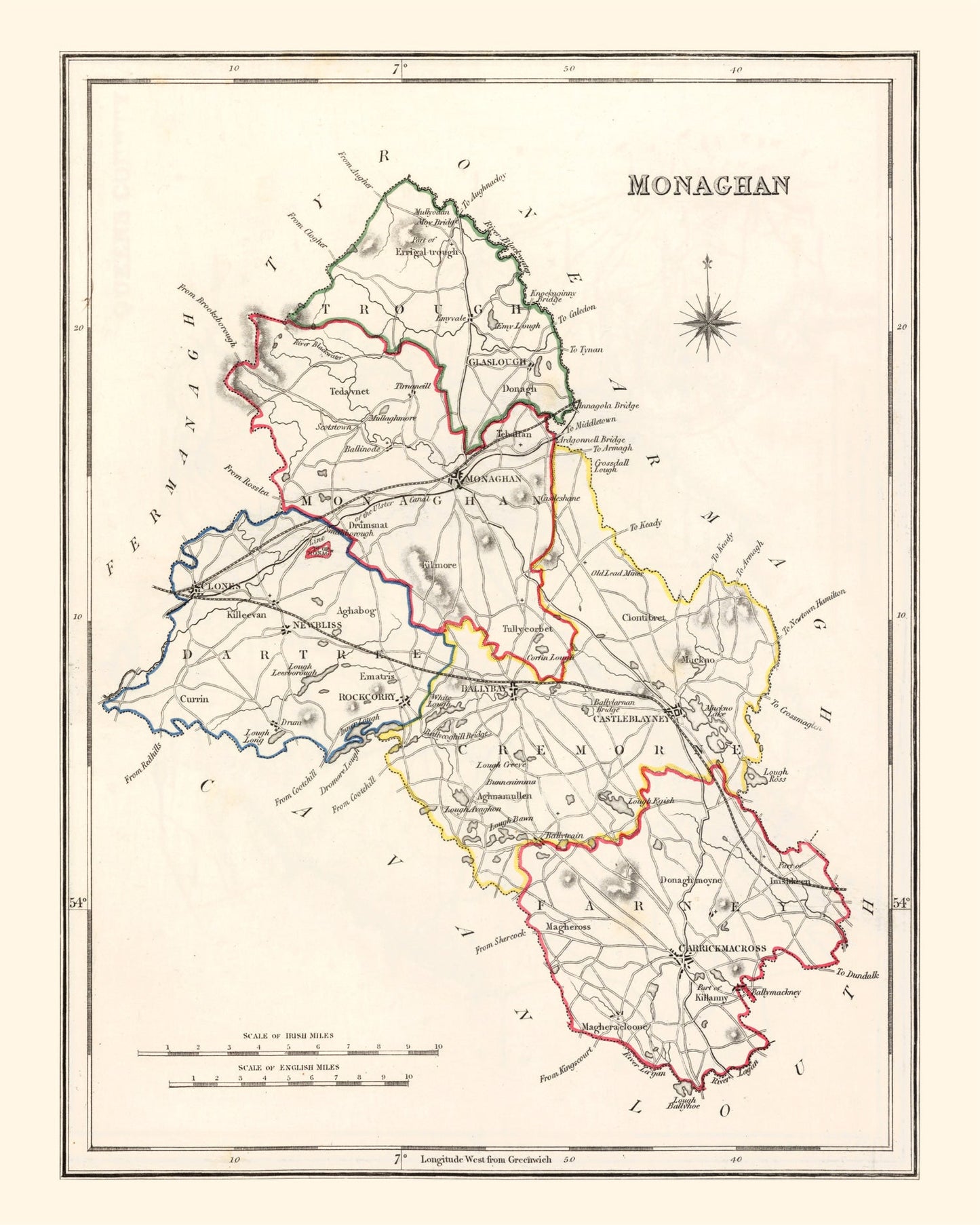 Vintage Map of Monaghan County, Ireland, 1846