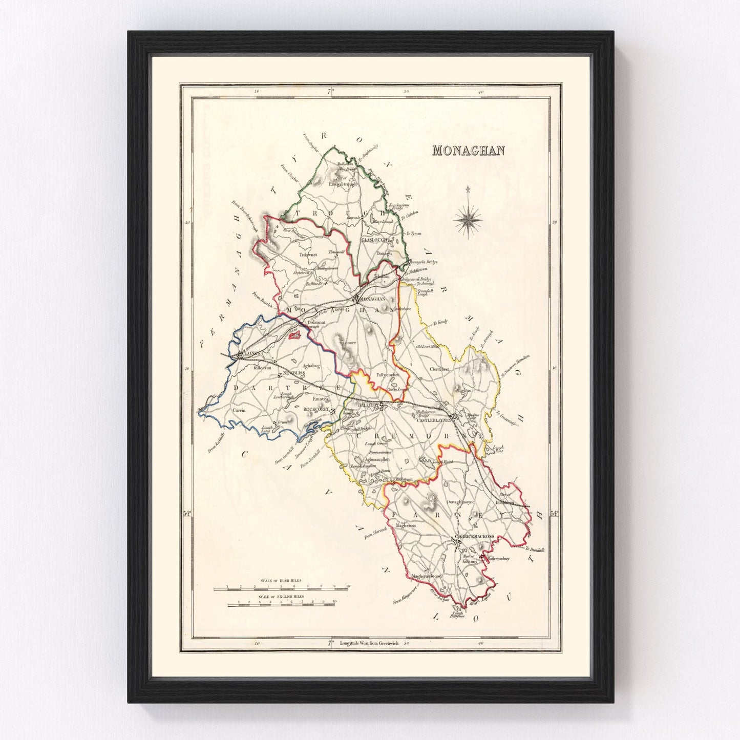 Vintage map of Monaghan County, Ireland, 1846
