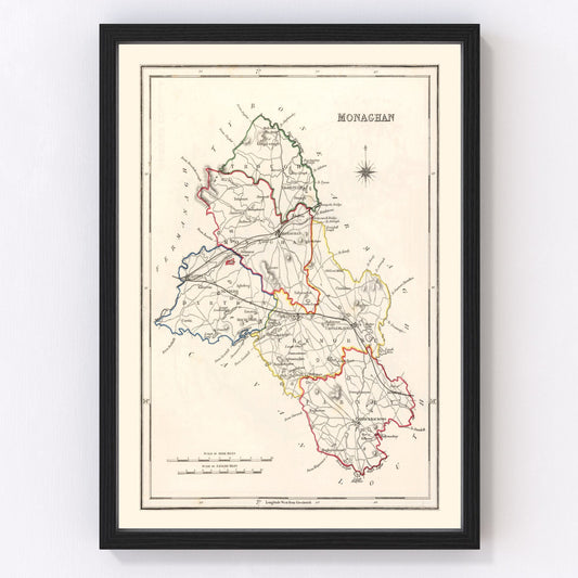Vintage map of Monaghan County, Ireland, 1846