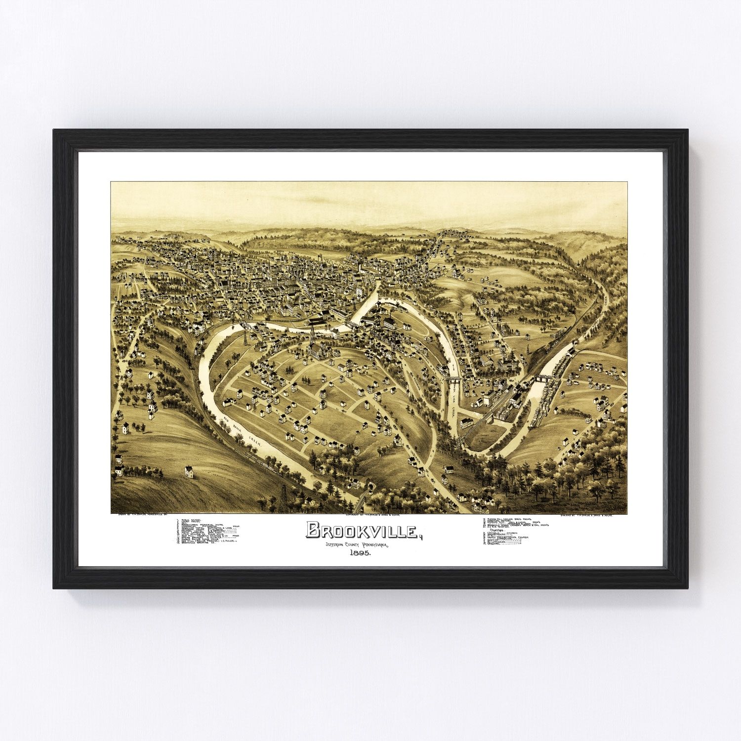 Vintage map of Brookville, Pennsylvania, 1895 - digitally restored cartographic print