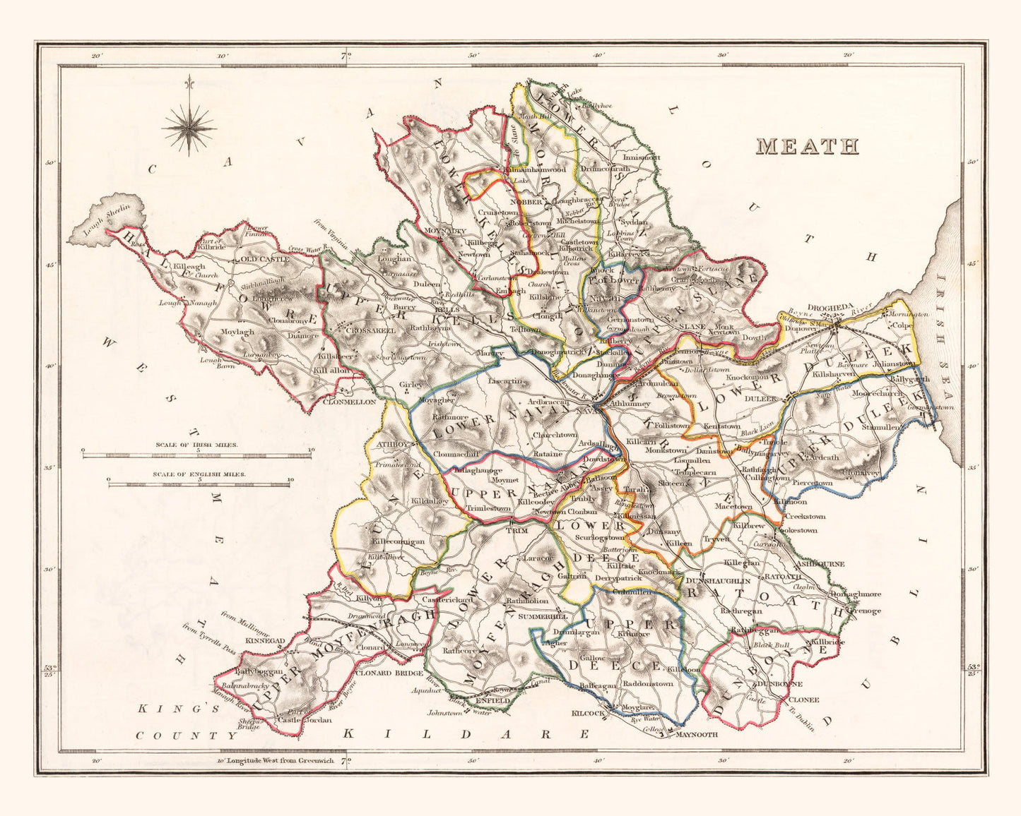 Vintage Map of County Meath, Ireland, 1846
