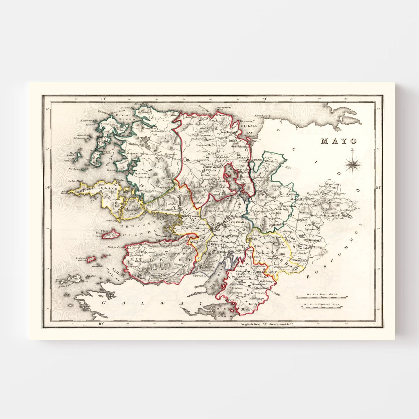 Vintage Map of County Mayo, Ireland, 1846