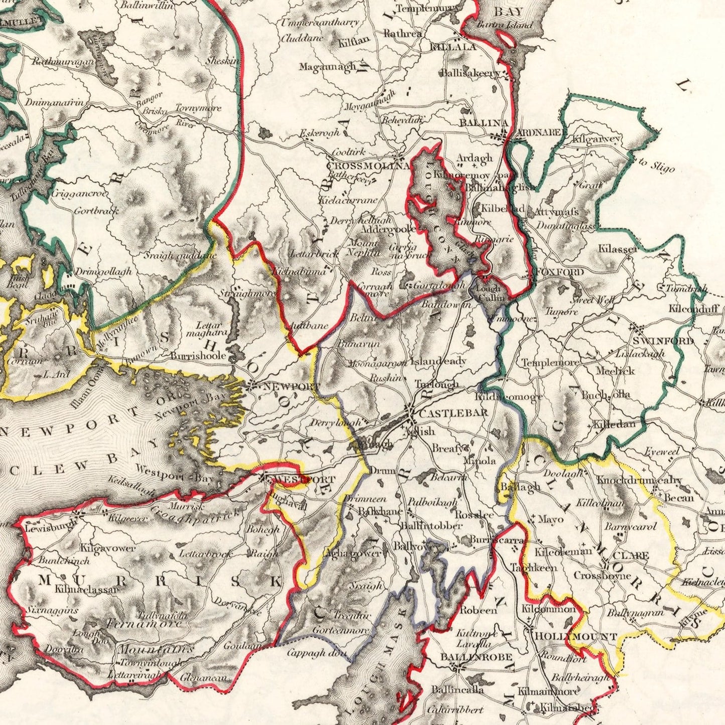 Vintage Map of County Mayo, Ireland, 1846