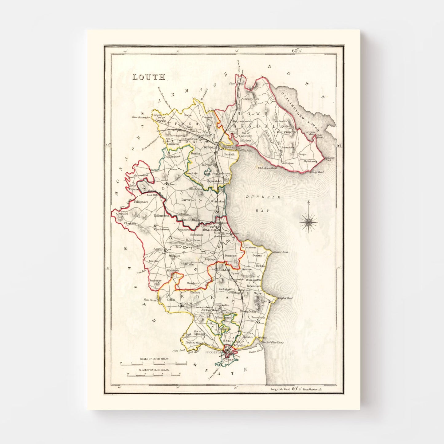 Vintage Map of Louth County, Ireland, 1846