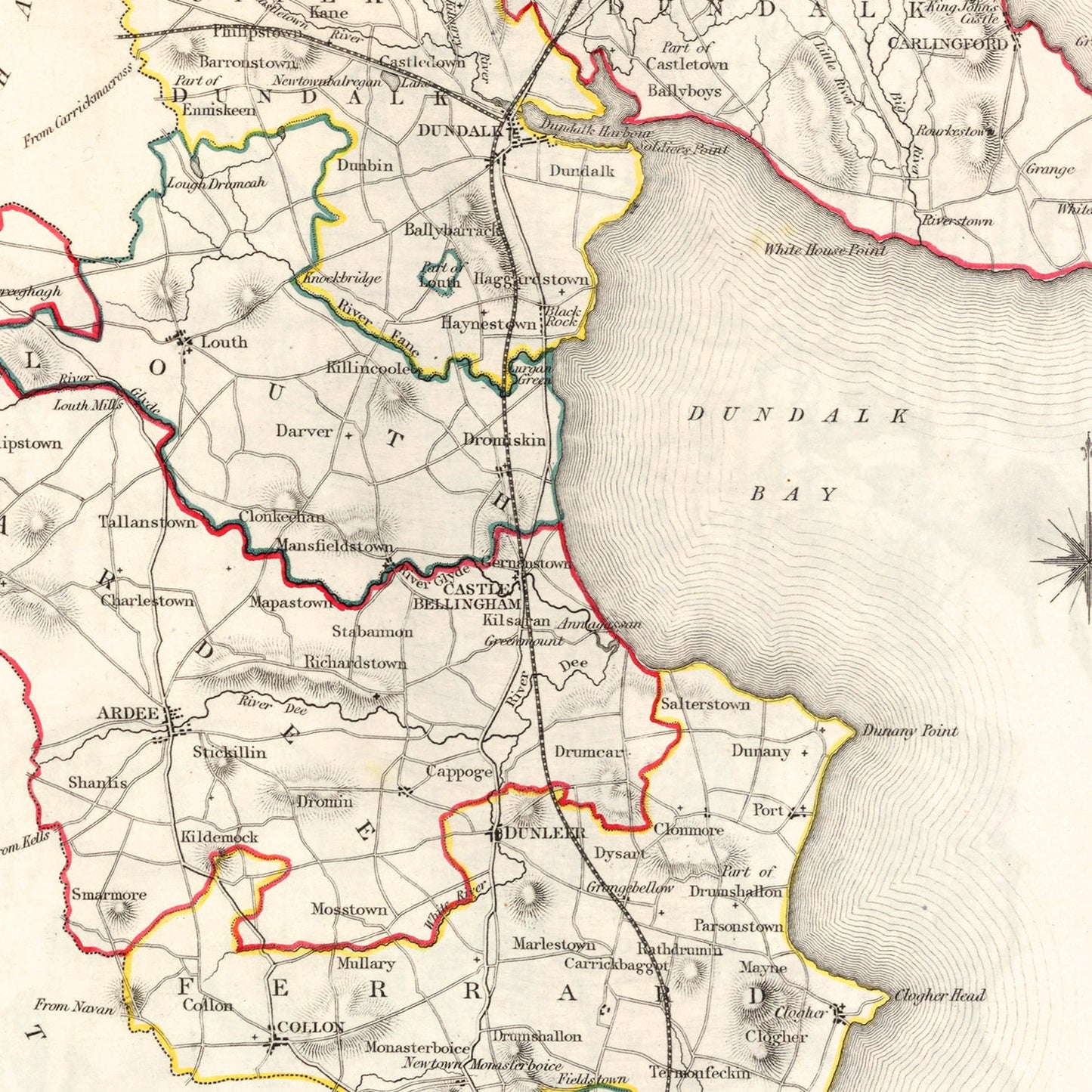 Vintage Map of Louth County, Ireland, 1846