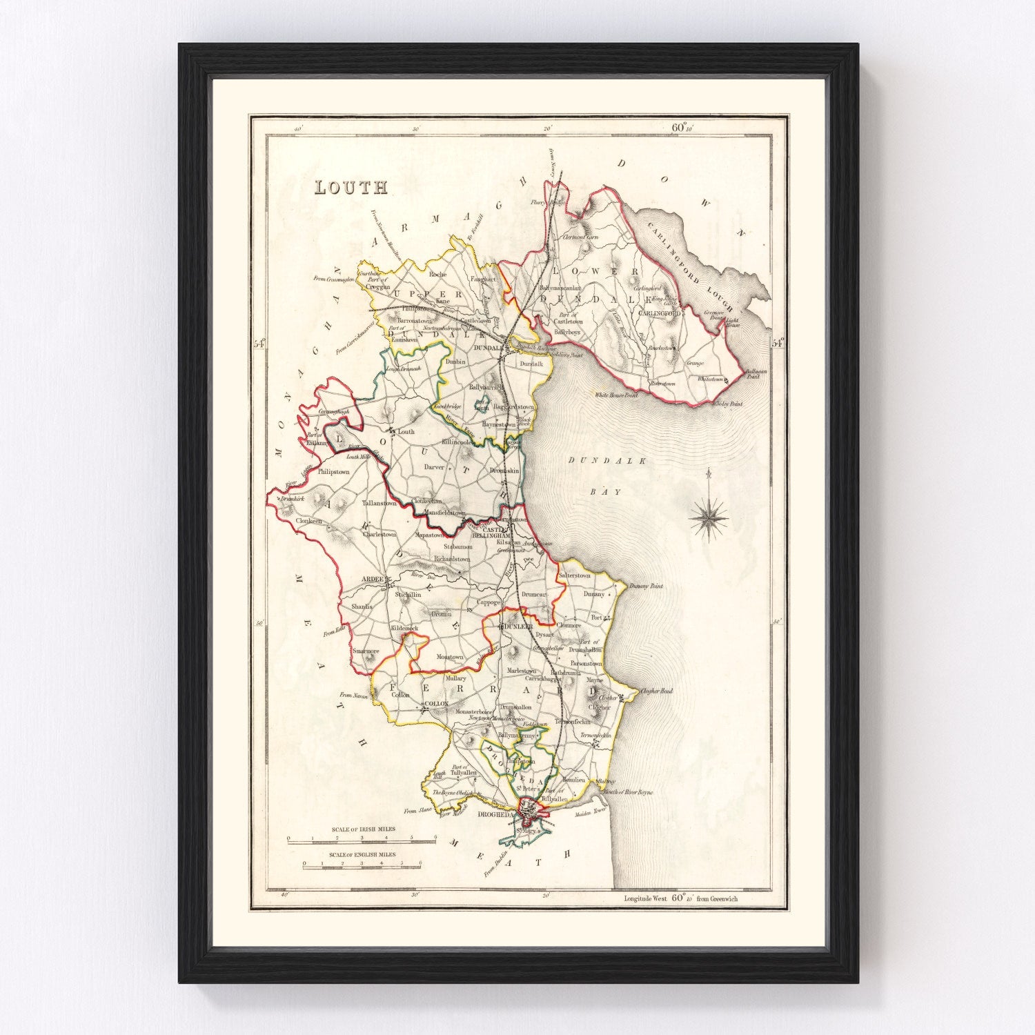 Vintage map of Louth County, Ireland, 1846